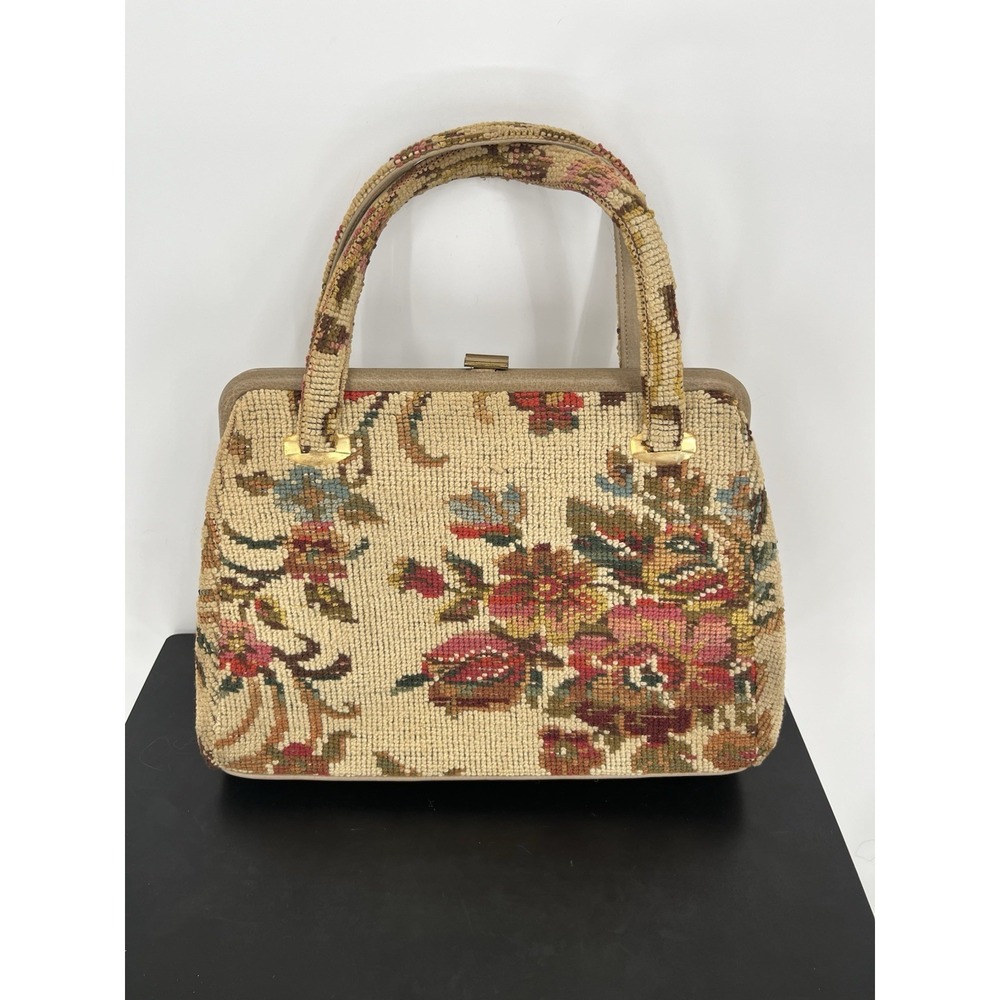 Vintage Carpet Tapestry Bag With Top Clasp and Inner Pocket